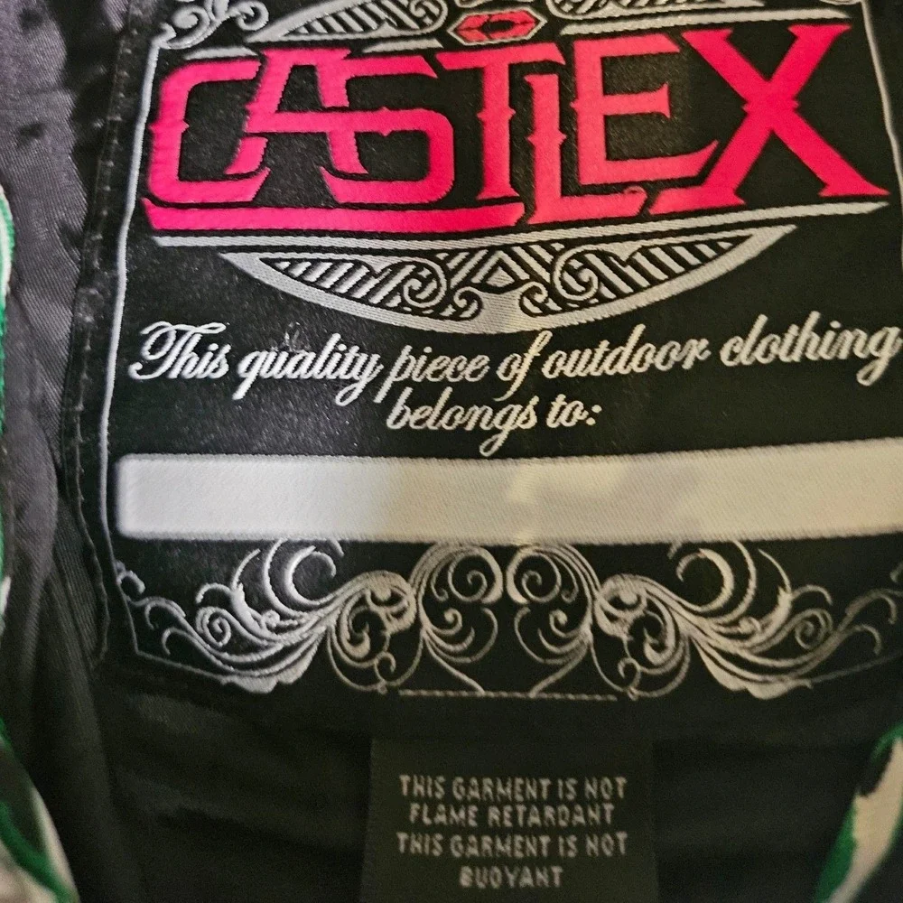 CastleX Snow Jacket Girl M Green White Black Argyle Splatter Hooded Puffer